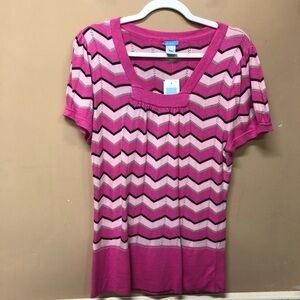 U Knit Pink Striped Short Sleeve Sweater Size Large NWT